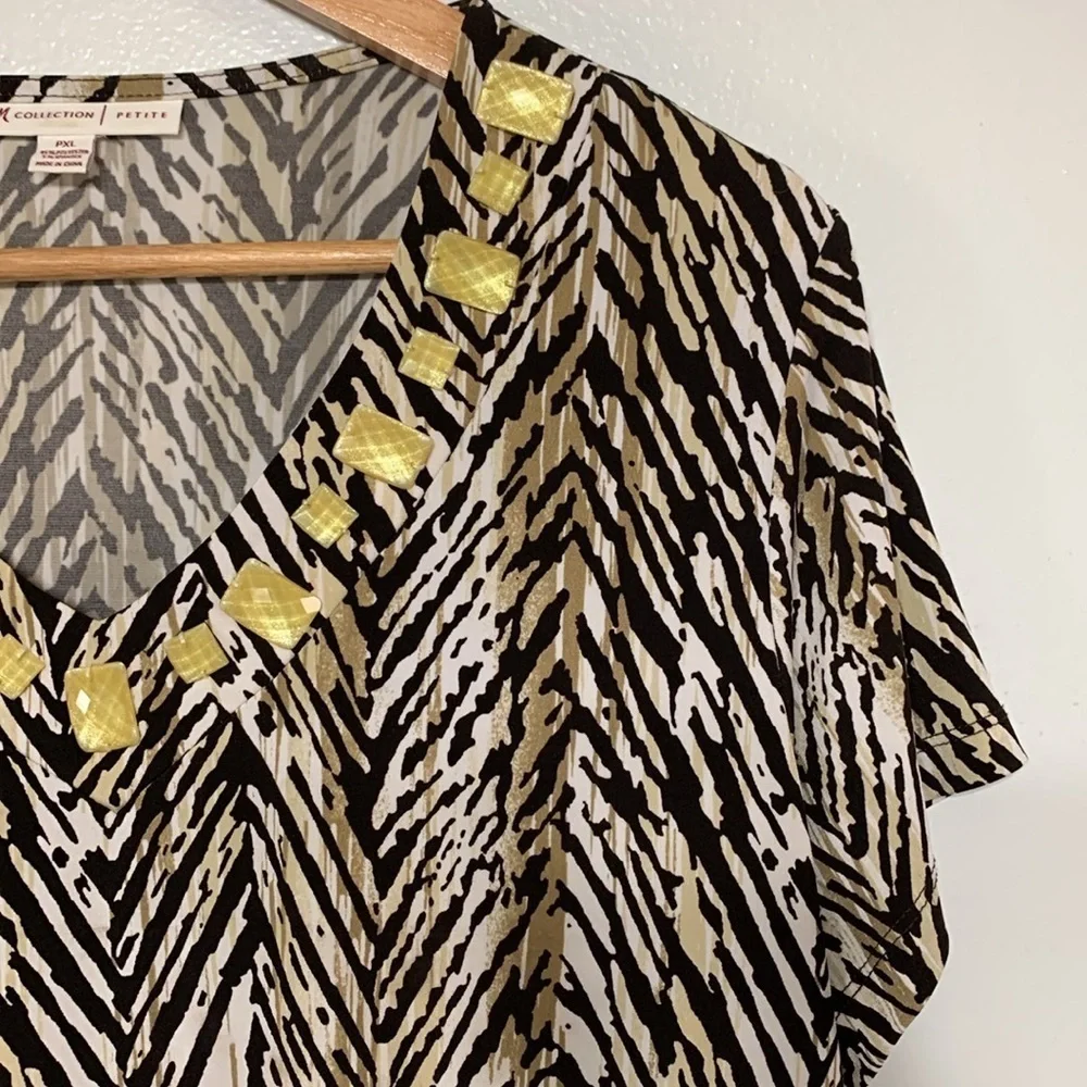 JM Collection Boho Zebra Print Beaded Dressy Blouse Top Size PXL